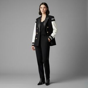 Vegan Leather Varsity-Style Blazer Jacket | M